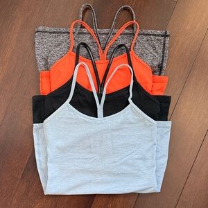 lululemon Power Y Tank 4-Pack: 
Light Blue, Black, Orange, Heather Gray